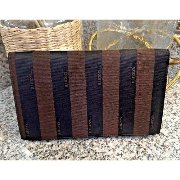 Fendi Pecan Stripe Clutch & Wallet Set | Vintage Designer Monogram - Picture 7 of 11